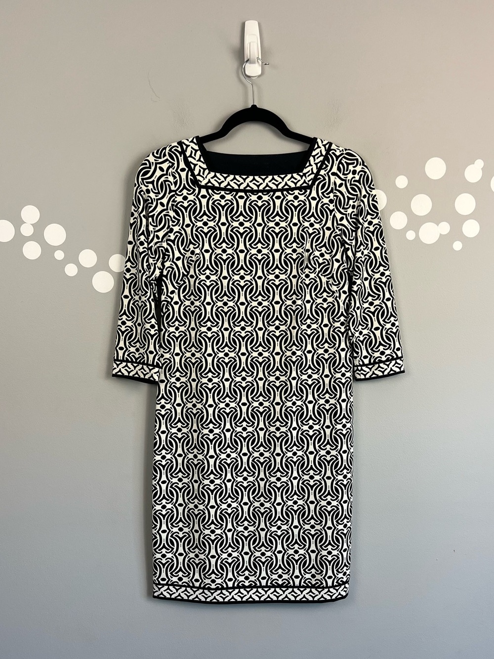 Talbots Petites Effortless Jersey Black White Shift Dress Size P